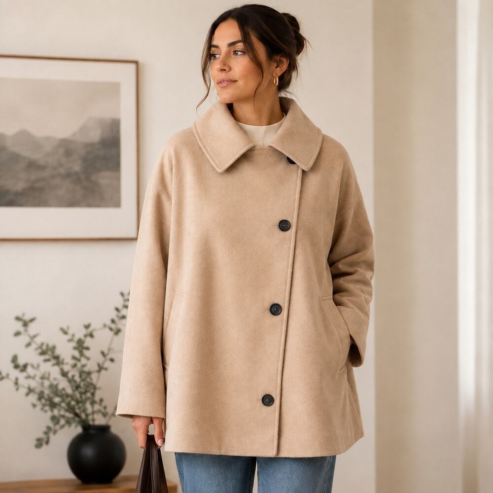 NWT Commense XL Beige Oversized Collar Cocoon Coat Minimalist Jacket